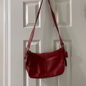 Red Leather Coach Purse shoulder strap
